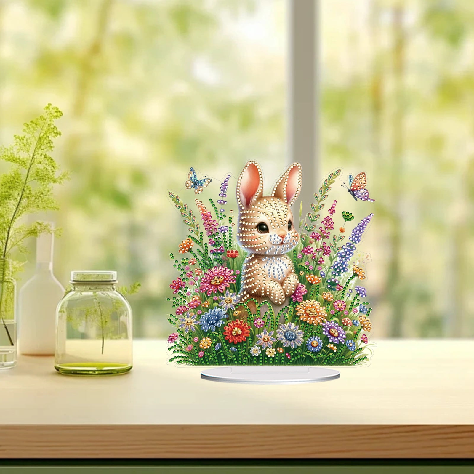 FLOPESN DIY Diamond Art Painting Easter Bunny Ornament Kits with Oval Base, Single-Sided Diamond Painting PET Craft for Home Decor