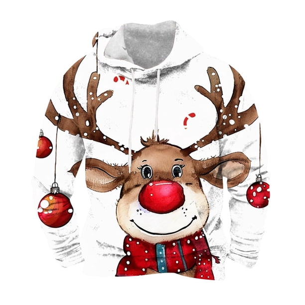 Sudadera con capucha para hombre, moda, bolsillos, manga larga, estampado navideño, sudadera con capucha, blusa para hombre, blusa de poliéster