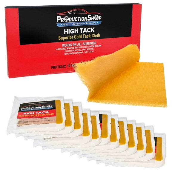 ProductionShop - High Tack Superior Gold Tack Cloths, Box of 12 - Professional Grade Automotive Woodworking Painting - Removes Dust, Sanding Particles, Cleans Surfaces, Wax & Silicone Free Anti-Static
