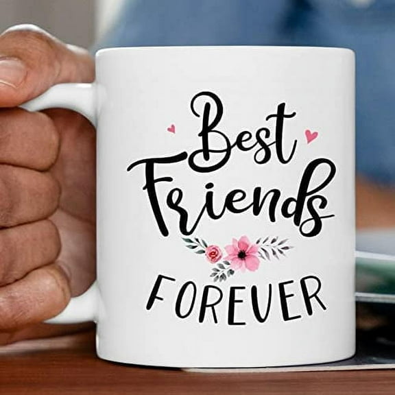 Bestie Forever Coffee Mug 11oz 15oz From Friends Meaningful Quote Saying & Pink Flowers Printed White Ceramic Mug For Friendship Lovely Mug Gifts For Friends Twin Sister Birthday Anniversary