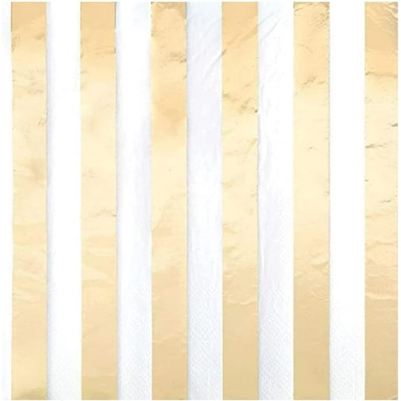 Foil Striped Paper Lunch Napkins, Gold, 16ct