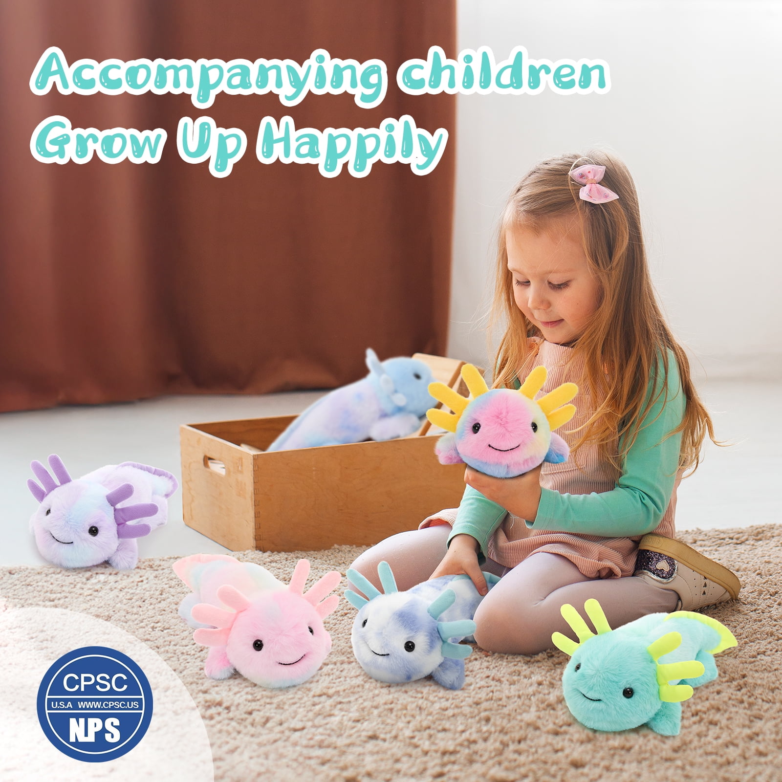 MorisMos 6 Pack Glow in Dark Axolotl Stuffed Animals, Soft Cute Rainbow Salamander Plush Toys
