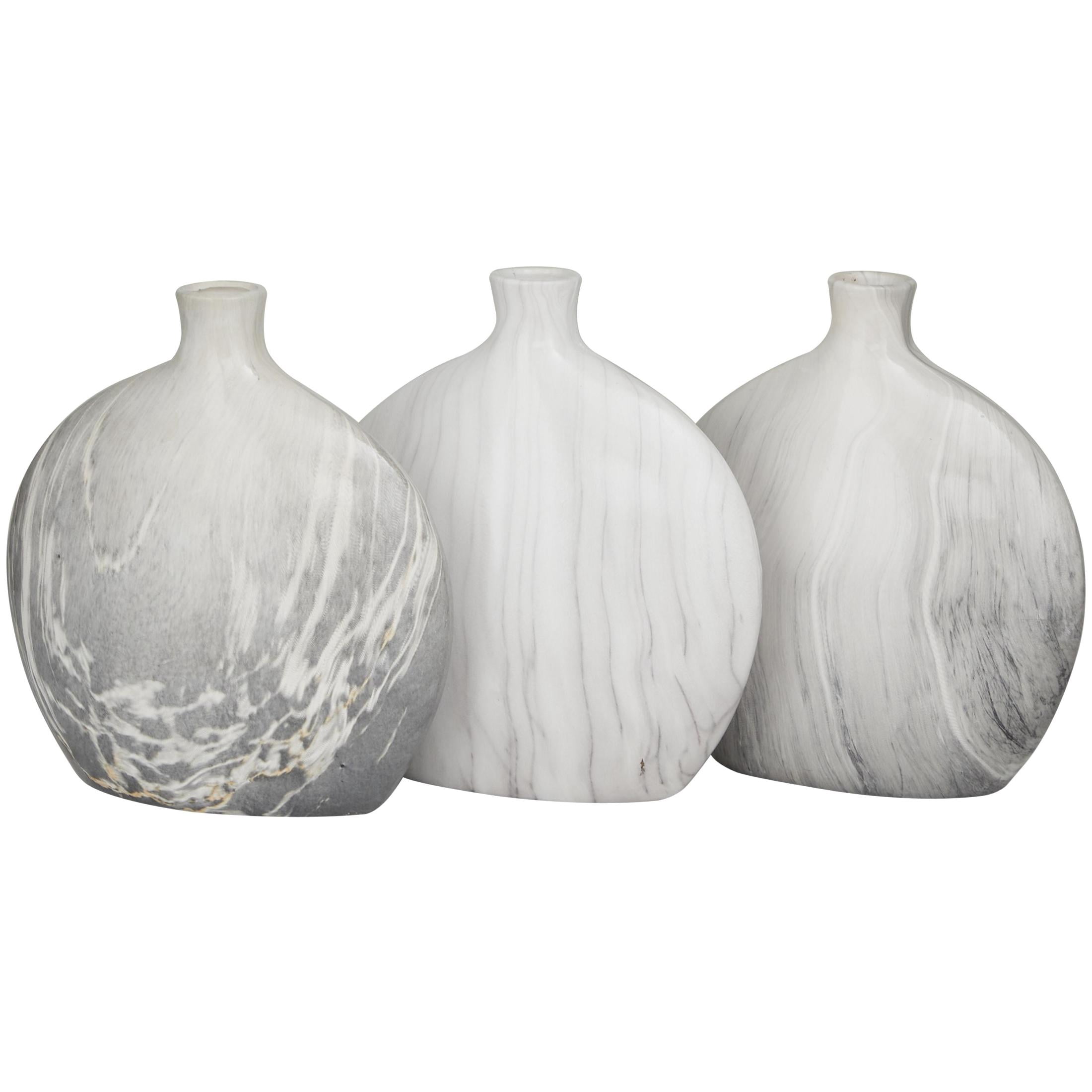 DecMode 9"W, 10"H Faux Marble Gray Ceramic Vase, Set of 3