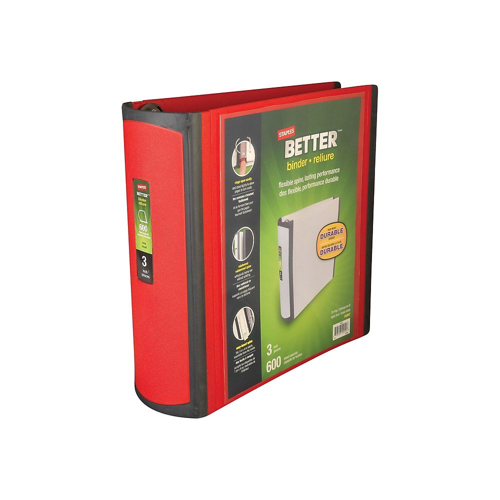 Staples Better 3Inch D 3Ring View Binder Red (18367) 807717 Walmart