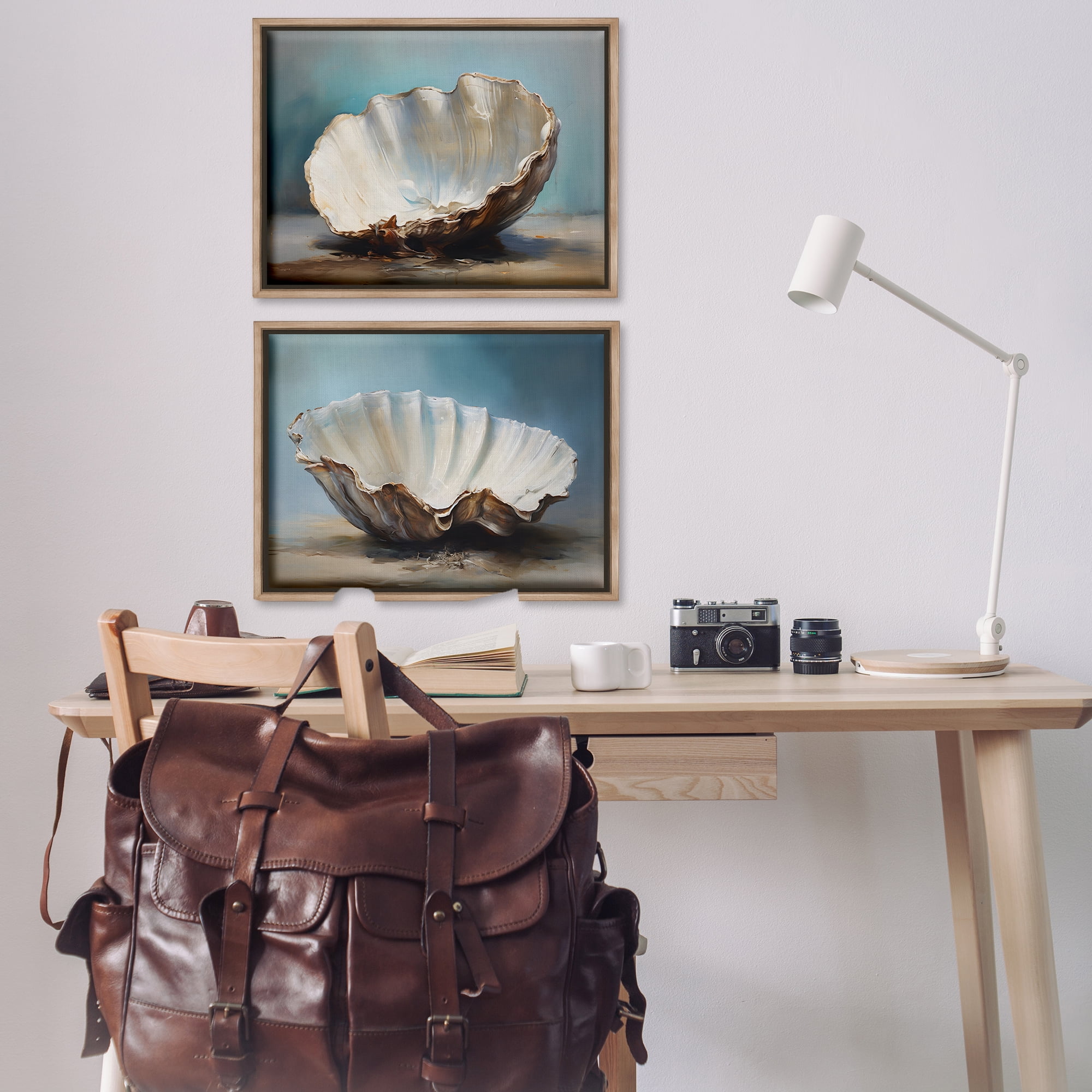 Stupell Industries Fresh Beach Finds Shells Nautical & Beach Painting Brown Floater Framed Canvas Art Print Wall Art, 31 x 21, Set of 2