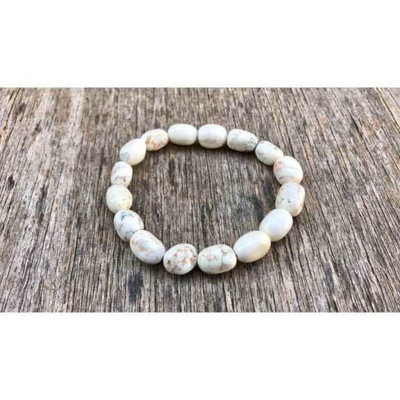 Natural White Buffalo Turquoise 8-12mm pebble Shape Smooth Cut Beads Stretchable Bracelet for Men & Women.
