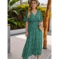 thumbnail image 4 of Women'S Plus Size Wrap V Neck Short Sleeve Ruffle Hem A Line Short Dress Blue & Green 4XL, 4 of 8