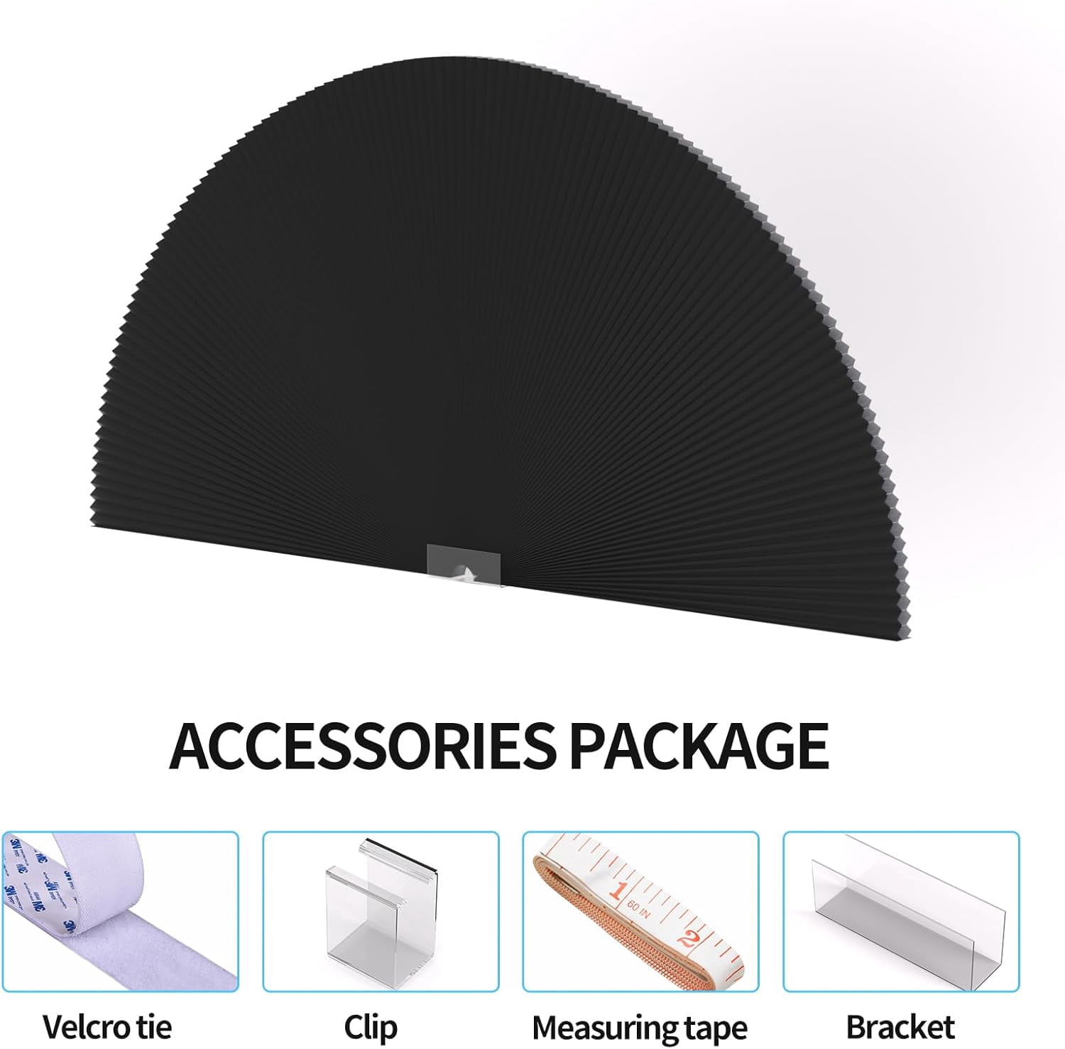 Arch Window Shades Half Circle Blackout Cellular Shades Cordless No Drill Blinds for Windows Half Moon Honeycomb Fabric No Tools Room Darkening Shades Easy Install (1PCS Black 72" W X 36" H)