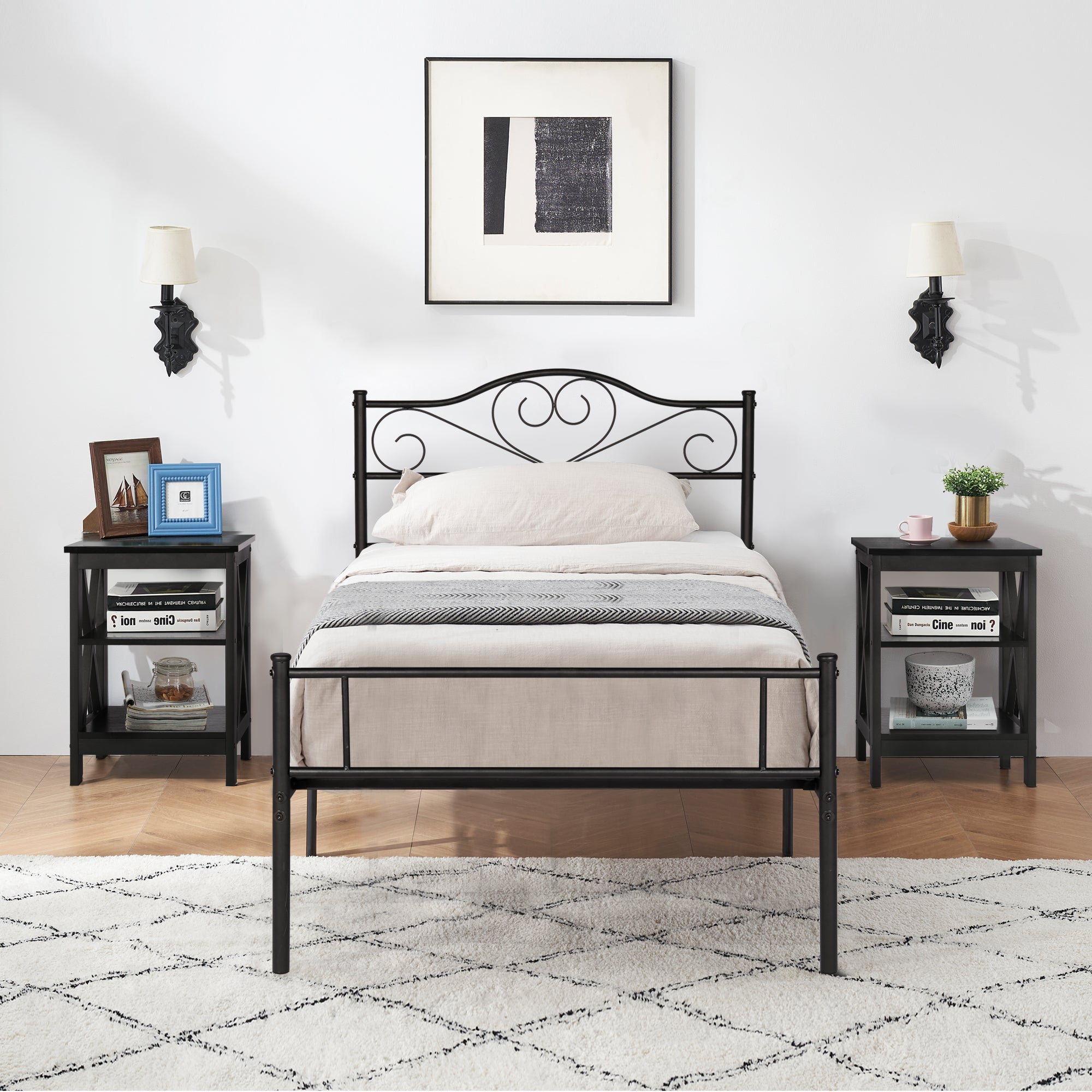 VECELO 3-Piece Bedroom Sets Metal Bed Frame and 2 Nightstand - Walmart.com