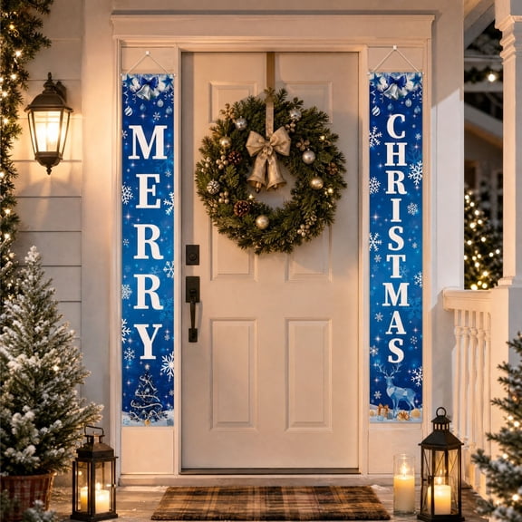 Merry Christmas Banners, 11.8 x 70.8 inch Christmas Porch Decorations Banners, Holiday Hanging Welcome Banners, Winter Holiday Home Decor for Front Door