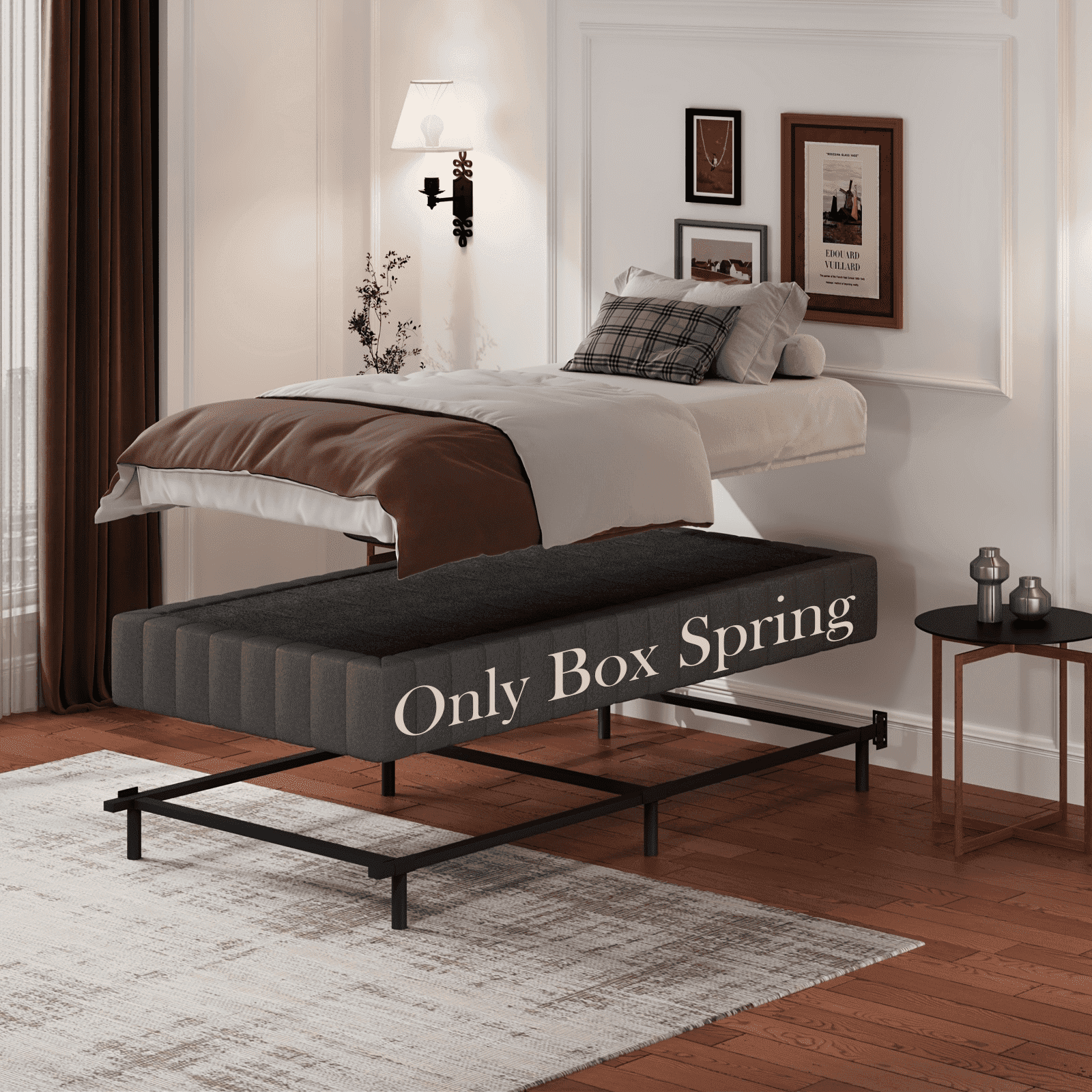 Twin Size 9-inch Box Spring, Thickened Soft Cloth Cover, Black Heavy-Duty Metal Structure, Easy To Assemble
