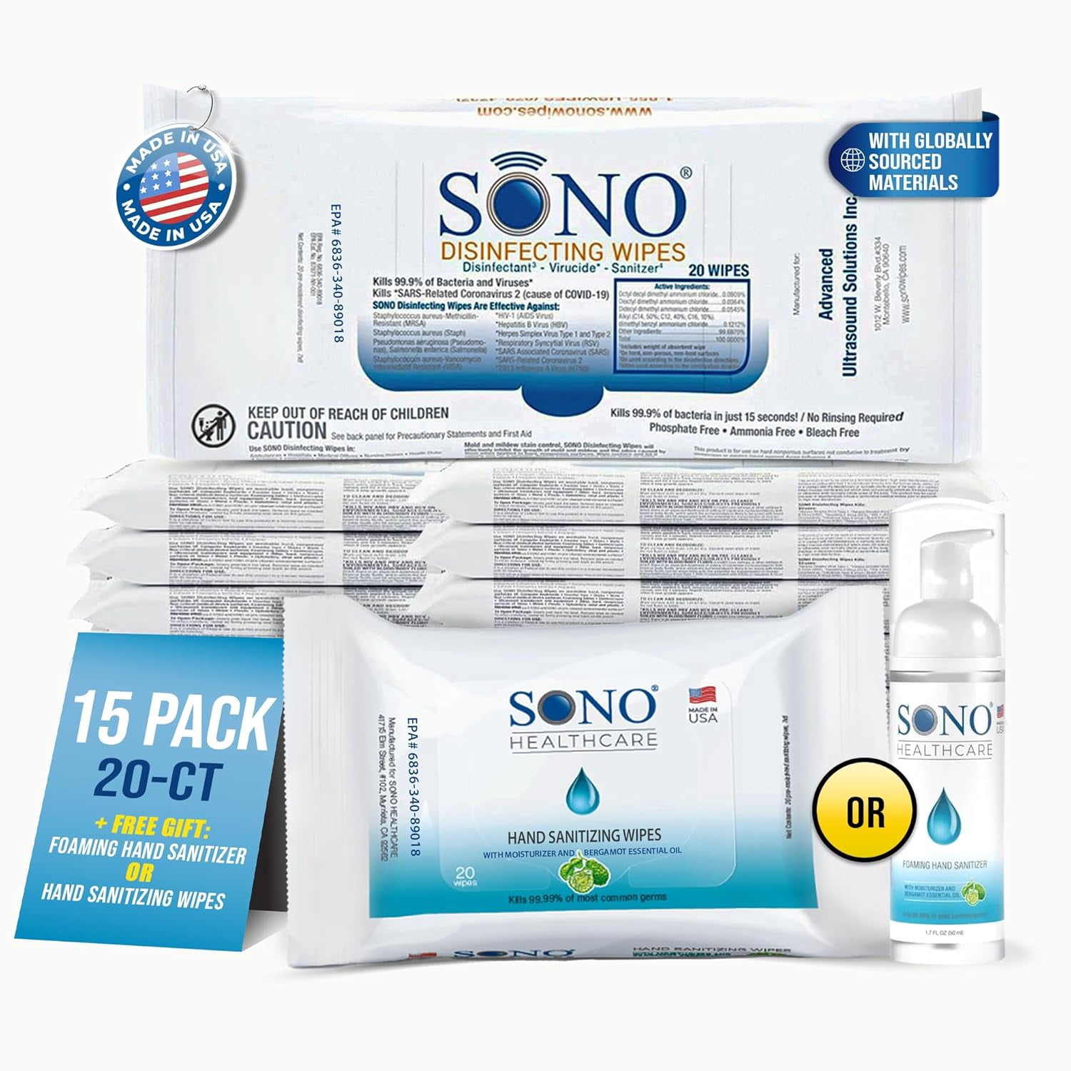 Multi-Surface Cleaning Wipes - 660 Count (Pack of 33) + Sanitizer, Medical-Grade, Alcohol-Free, Bleach-Free, Comprehensive Hygiene Solution for Home, School, Office