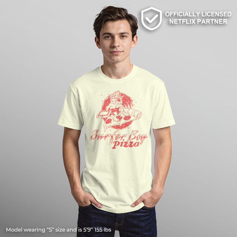 Stranger Things Men's Surfer Boy Pizza Argyle Graphic Tee, Logo