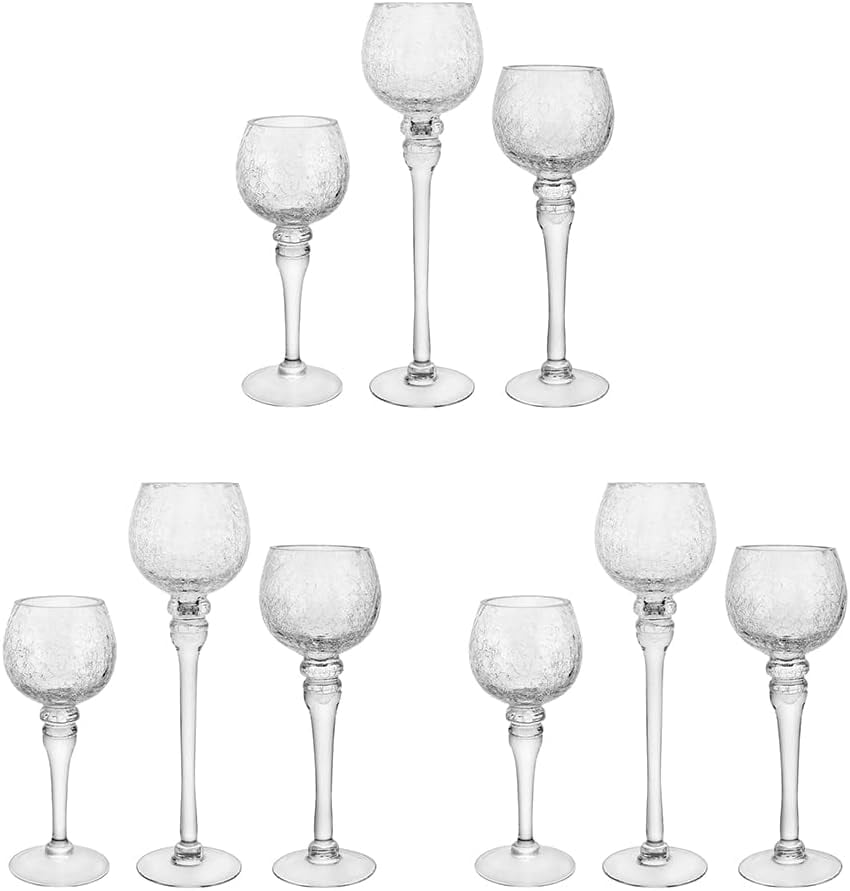 Set of 9 Crackle Clear Glass Tealight Holders Tall and Large Bowl