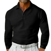 Jalioing Men's Golf Shirts Dressy Fashion Long Sleeve Collared Shirts Business Casual Solid Vacation Tops