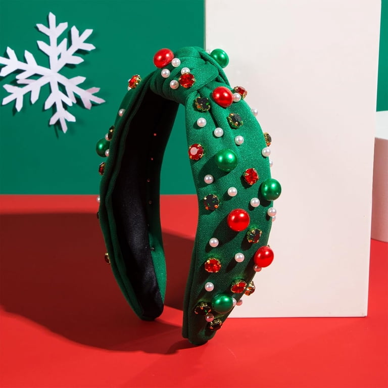 Christmas Headband for Women, Xmas Pearl Knotted Rhinestone  display picture 2