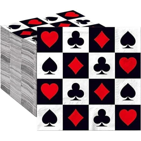 120 Pack Casino Party Cocktail Napkins Disposable Paper Napkin for Casino Night Poker Game Birthday Party Supplies Tableware Decor