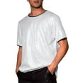 thumbnail image 4 of Camiseta metálica de manga corta INSPIRE CHIC para hombres, con lentejuelas brillantes para fiestas y clubes, color plateado L, 4 of 5