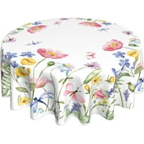 Spring Tablecloth Round 60 Inch Colorful Flower Table Cloth,Stain Resistance Polyester Butterfly Floral Summer Season Table Covers for Kitchen Dining,Small Tablecloth for Party Picnic