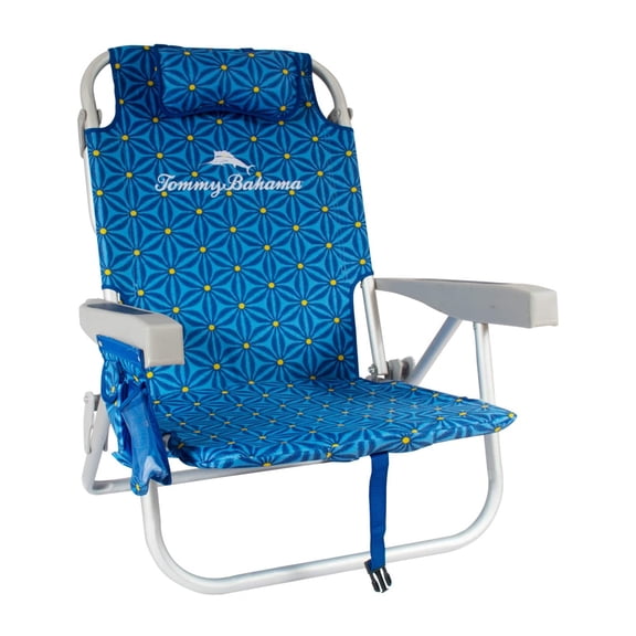 Tommy Bahama Adjustable Blue Beach Chair with Insulated Cooler and Pouch