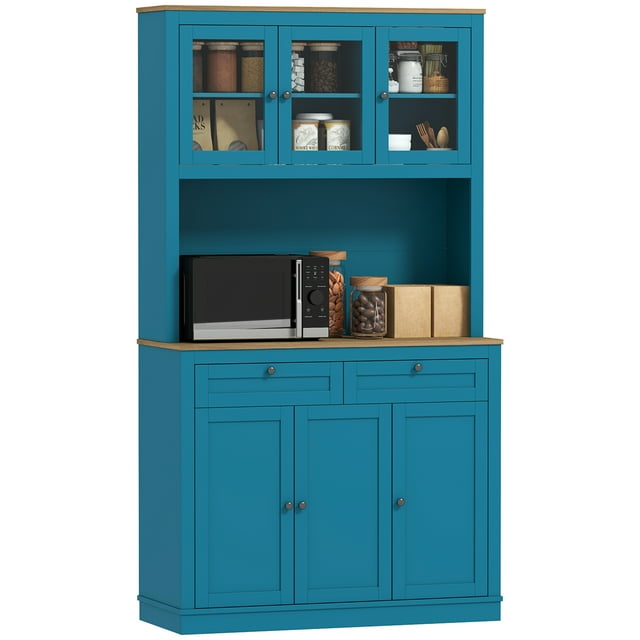 HOMCOM Armoire de Garde-Manger 71 Pouces avec Espace pour Micro-Ondes Buffet avec Huche Bleu Marine