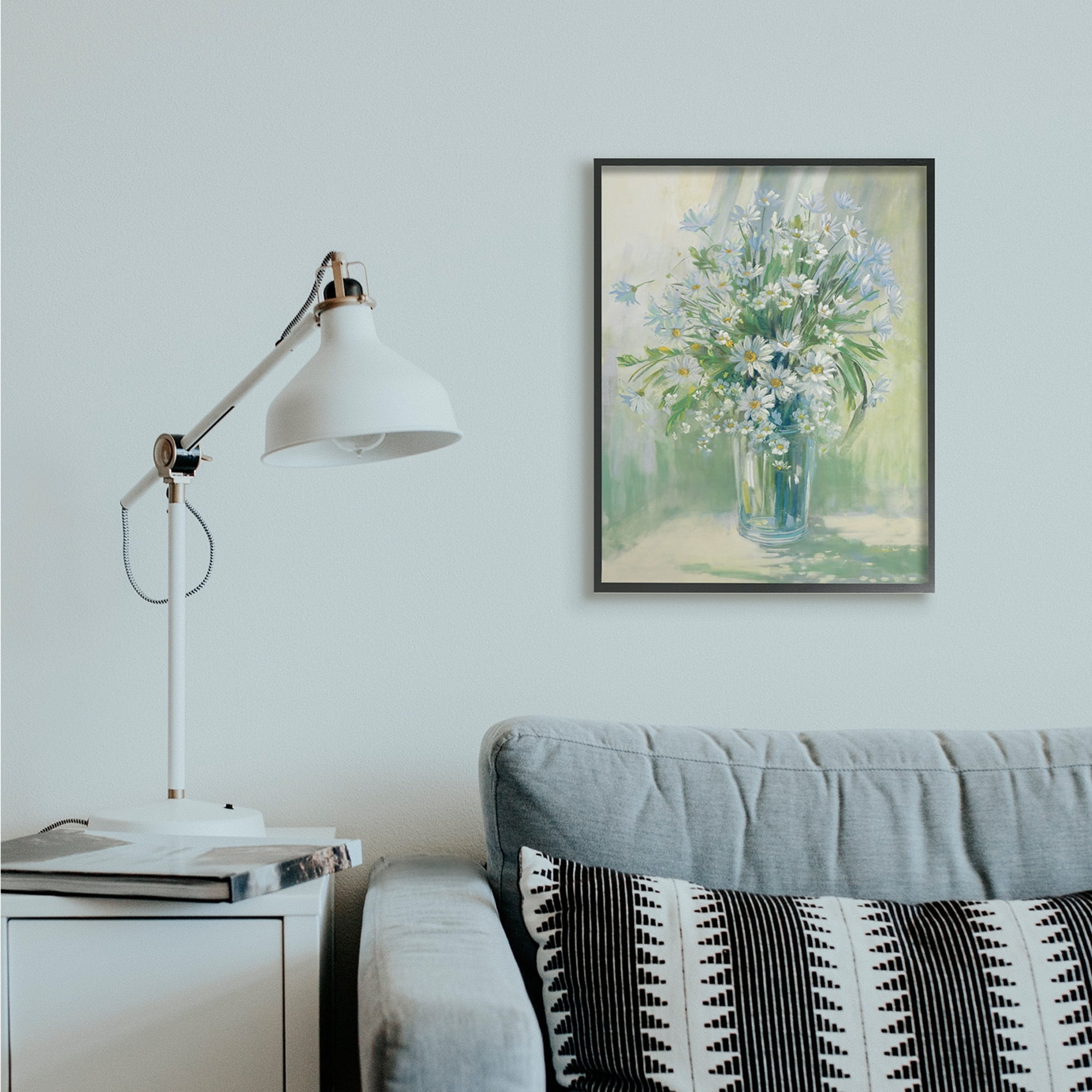 Stupell Industries Sunlit Bouquet of Daisies Blue Green Pastels Black Framed, 24 x 30, Design by Carol Rowan