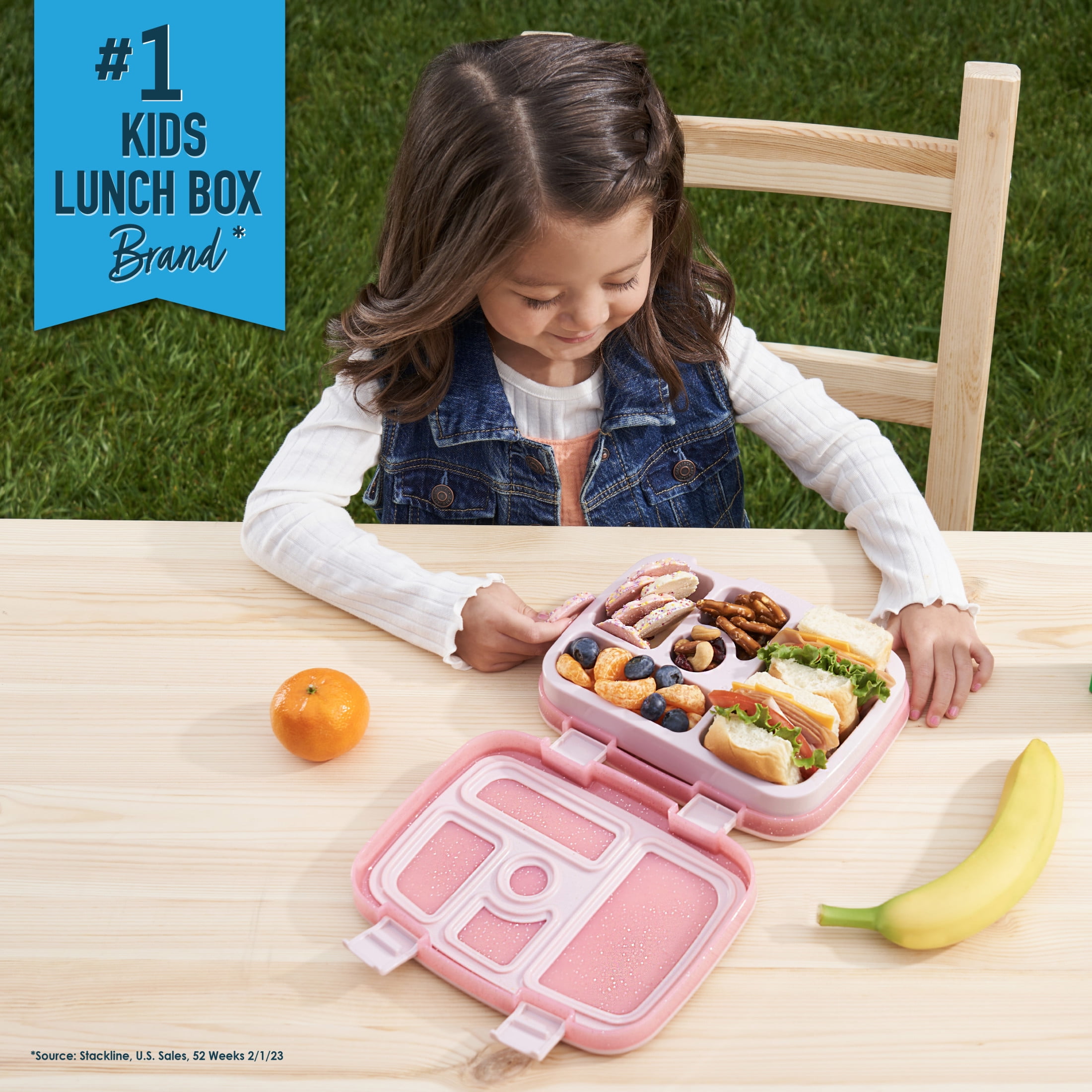 Bentgo Kids 5-Compartment Lunch Box - Glitter Design for School, Ideal for Ages 3-7, Leak-Proof, Drop-Proof, Dishwasher Safe, & Made with BPA-Free Materials (Glitter Edition - Petal Pink)