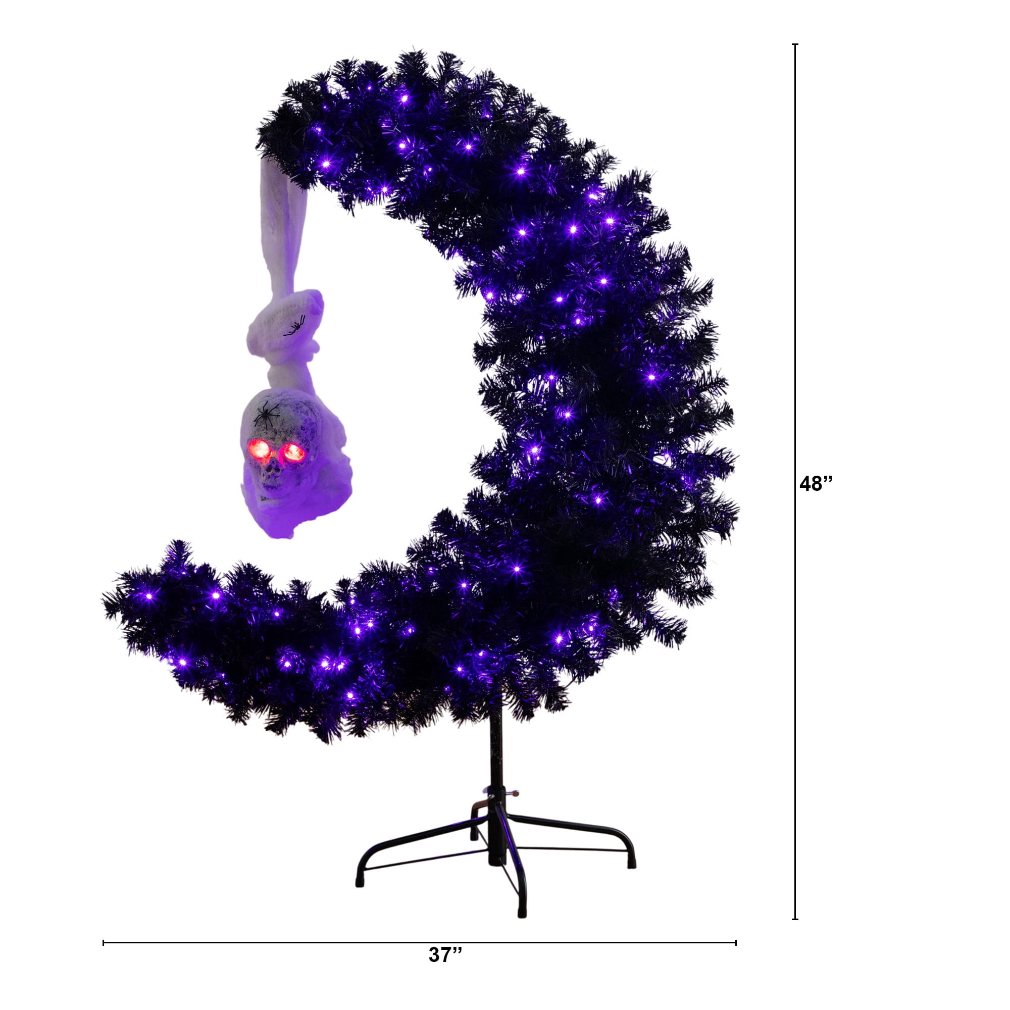 Nearly Natural 4ft. Pre-Lit Artificial Halloween Black Moon & Skull Tree with 250 Orange & Purple LED Lights