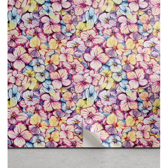 Ambesonne Floral Peel & Stick Wallpaper for Home, Whimsical Pansy Flowers Art, 13"x72", Pale Blue Pink and Violet