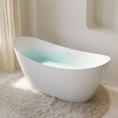 ANGELES HOME 66" Acrylic Freestanding Bathtub Contemporary Soaking Tub with Drain and Integrated Slotted Overflow, Soaking Bathtub with Predrilled Drain Holes