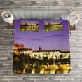 thumbnail image 3 of Ambesonne Travel Quilted Bedspread Set 3 Pcs, Charles Bridge Prague, Queen Size, Purple Yellow Brown, 3 of 3