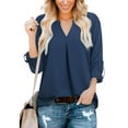 thumbnail image 2 of Chbgutlmr Tops for Women Long Sleeve Notched V Neck Business Casual Blouses Ruched Solid Color Work Shirts, 2 of 7