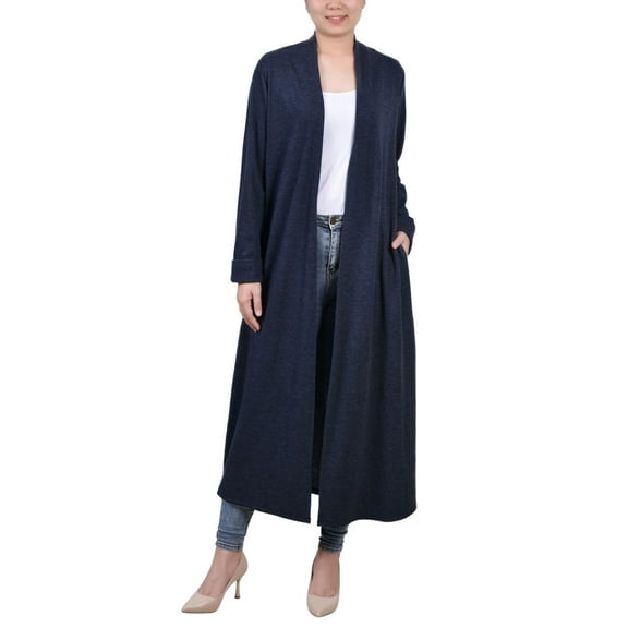 NY Collection Petite Long Sleeve Heavy Ponte Duster Sweater Navy PL