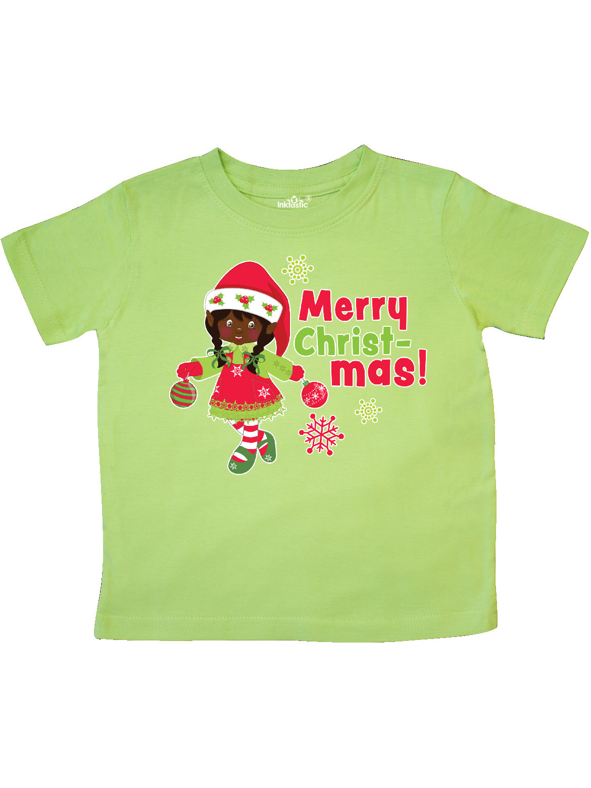 inktastic Merry Christmas Elf with Red Hair and Snowflakes Toddler T-Shirt
