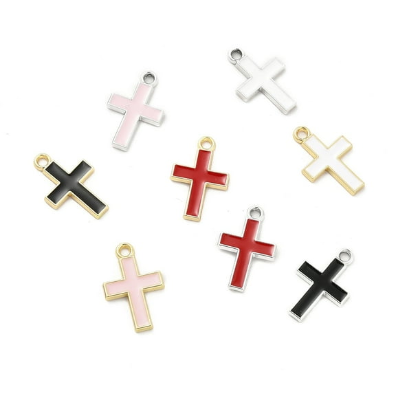 100 pc Alloy Enamel Pendants Cross Charm Mixed color 16.5x10.5x1.4mm Hole: 1.6mm