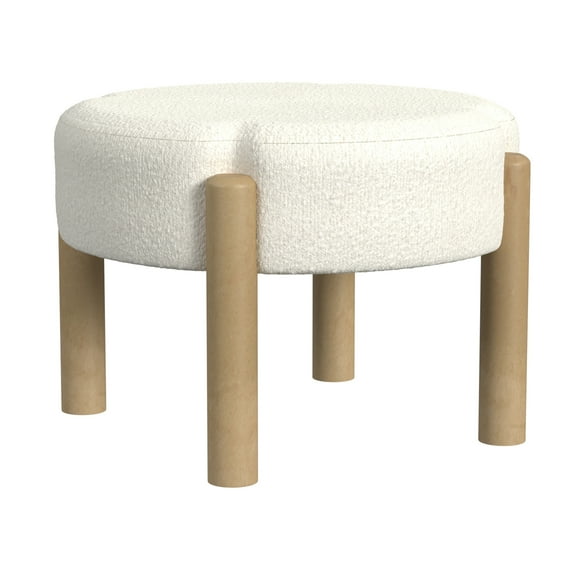 HomePop Luna Round Upholstered Ottoman, Cream Boucle