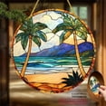 thumbnail image 4 of 2D Flat Design Featuring a Tropical Beach Palm Tree Sun Catcher, Measuring , Made of Round Acrylic It Has a Stained Window Style And Serves As a Hanging Decoration, Creating 8*8inch, 4 of 7