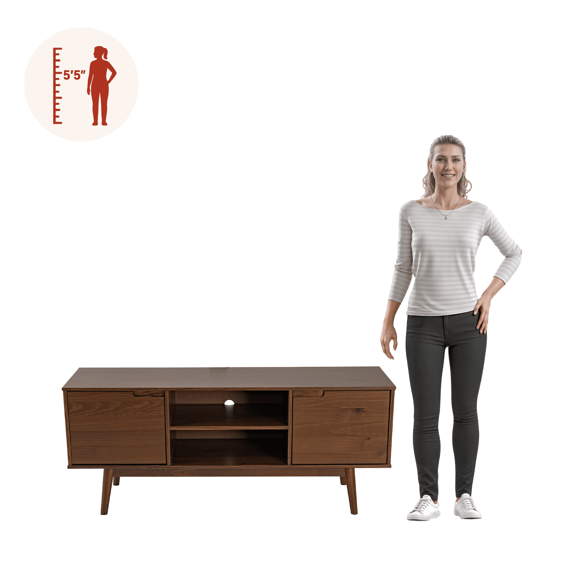 Adair 58 2-Door Solid Wood Tv Stand Walnut - for Adults and Teens