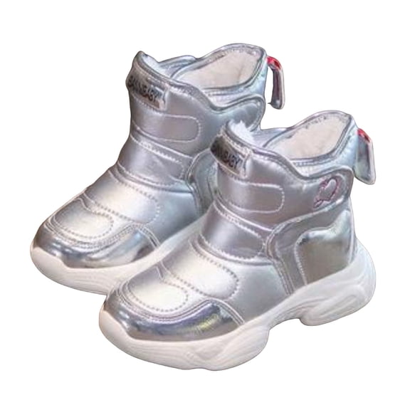 Kids Platform Snow Boots Thickened Insulated Warm Furry Lined Hook and Loop Winter Ankle Booties Fashion Thick Sole Nonslip Cold Weather Outdoor Short Boots 11 Little Kid Silver