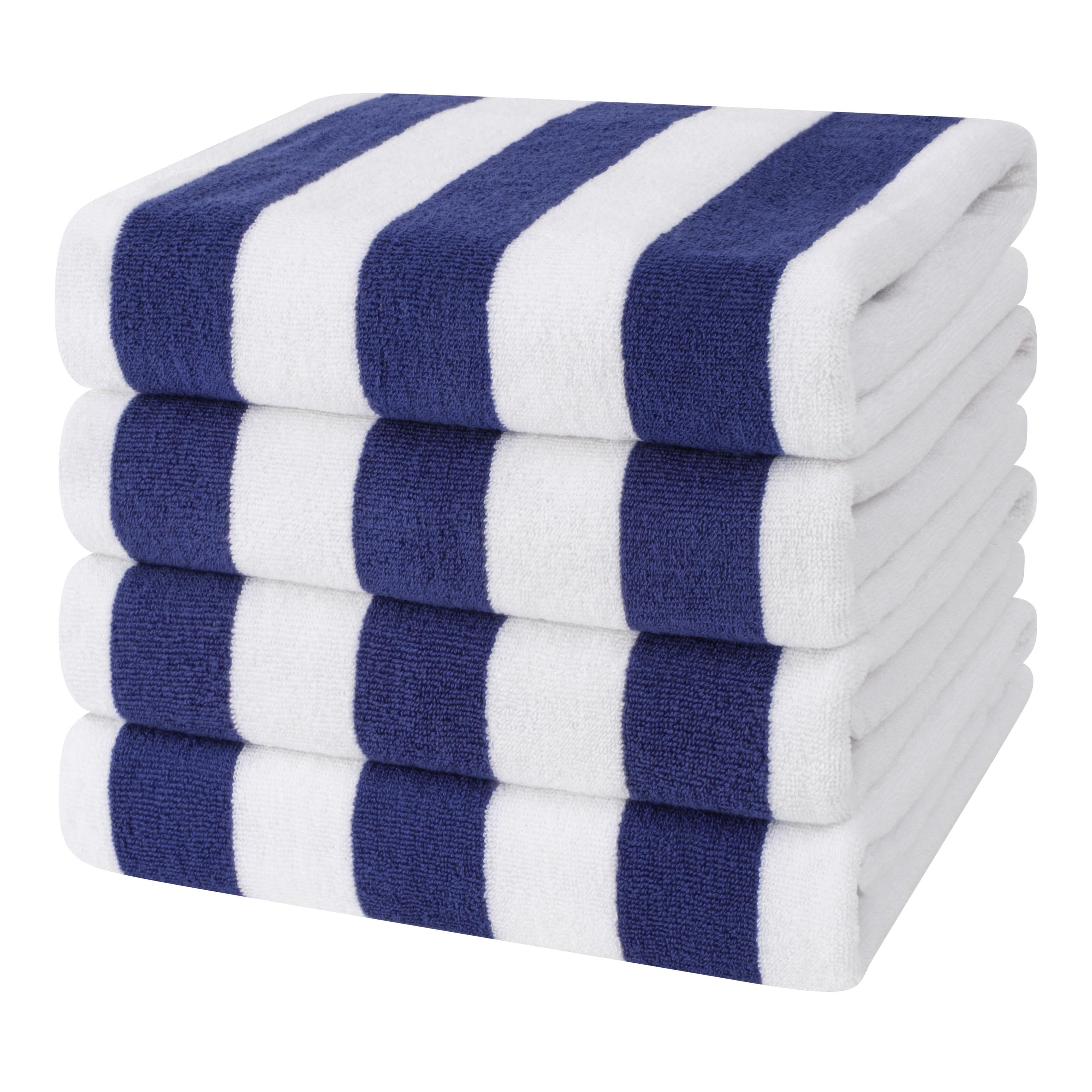 Cotton Paradise, Cabana Stripe Beach Towels 4 Packed, 100 % Cotton Extra Large Pool Towels, Oversized Swim Towels, Soft Absorbent Quick Dry, Navy Blue