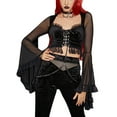 thumbnail image 5 of Arvbitana Women's Summer Basic Ribbed Crop Tops Long Flare Sleeve Hollow Lace Patchwork Tulle Blouses Black Slim Tank Camisole for Daily Life, 5 of 9