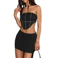 thumbnail image 5 of Blotona Women Skirt Sets 2 Piece Summer Clothes Outfits Contrast Stitch Strapless Corset Tube Tops Short Skirt Set Club Streetwear, 5 of 10