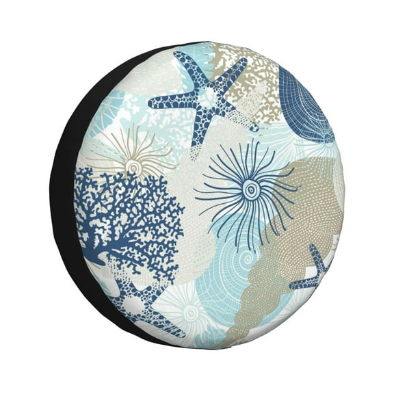 Logiee Algae Corals and Seashells Print Spare Tire Cover, Universal Wheel Protectors,Waterproof Dust-Proof UV Sun Wheel Tire Cover,Fit for SUV, RV, Travel Trailer, Truck-14 inch