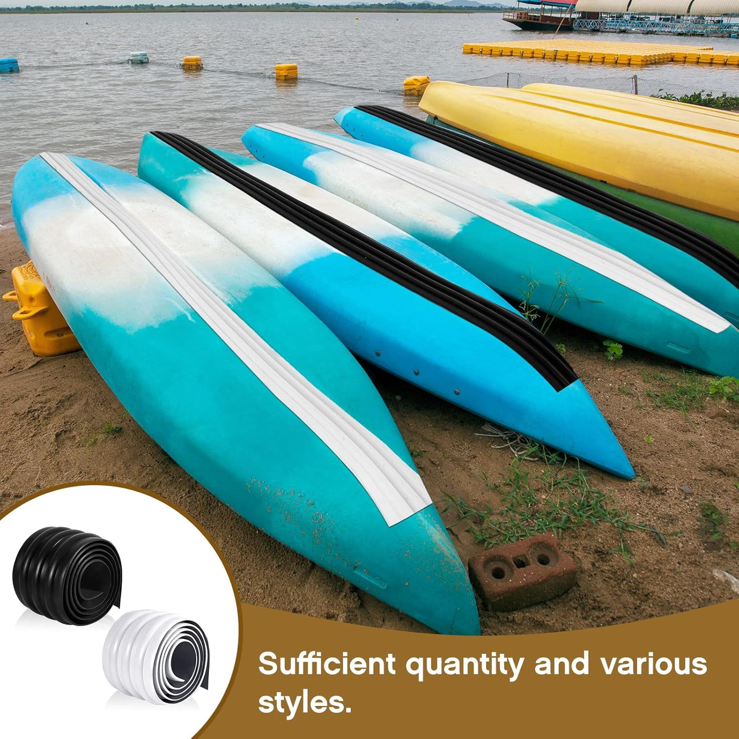 2 Pcs 59 x 4 Inch Keel Guard for Fiberglass Boat, Aluminum Boats and Inflatable Boats Prevent Damage Self Installation Kayak Accessories for Fiberless Inflatable, White, Black