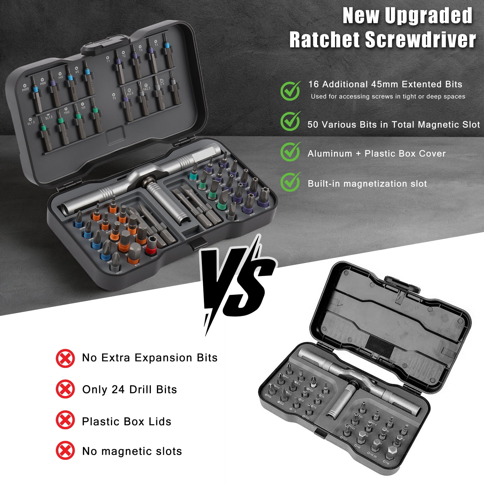 50 in 1 Magnetic Screwdriver Set, Multi Bit Magnetic Drive with Ratchet Handle, DIY Ratchet Screwdriver Set, Portable Repair Tool Kit for Furniture, Computer, Bicycle