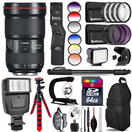 Canon 16-35mm 2.8L III USM Lens + Color Set + LED Light - 64GB Accessory Bundle (International Version)