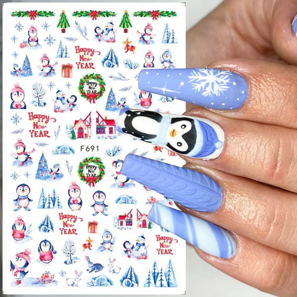 LINLIN Christmas Nail Art Stickers Decals 10 Sheet Self Adhesive Gnome Santa Claus Reindeer Snowflake Christmas Tree Nail Sticker Design Nail Decoration for Women Girls