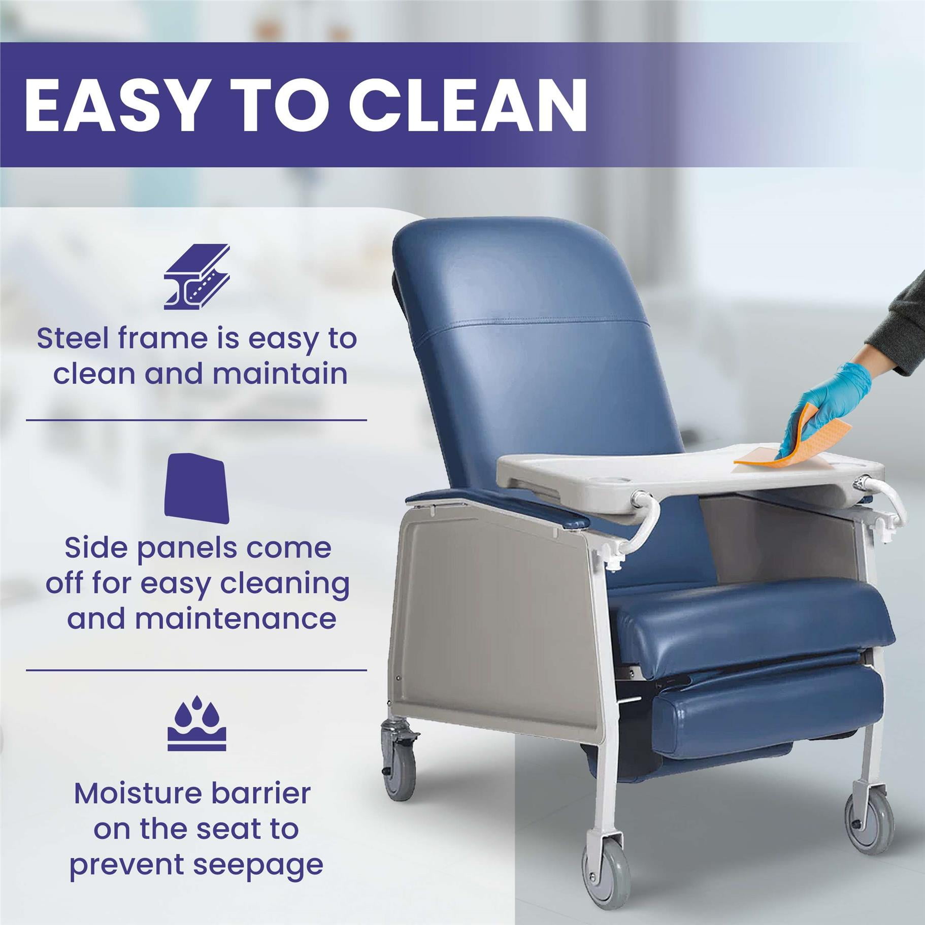 Medacure Medical Recliner Chairs for Elderly - Standard Geri Chair Recliner with Wheels, Tray, and Elevating Legrests for Seniors
