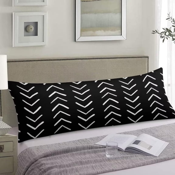 Boho Body Pillow Cover Modern Stripe Geometric Tribal Polyester Long Pillowcase with Zipper Decorative Farmhouse Aztec Soft Cushion Bedding Pillow Cases for Couch,Sofa,Home Gifts 20"x54",Black White