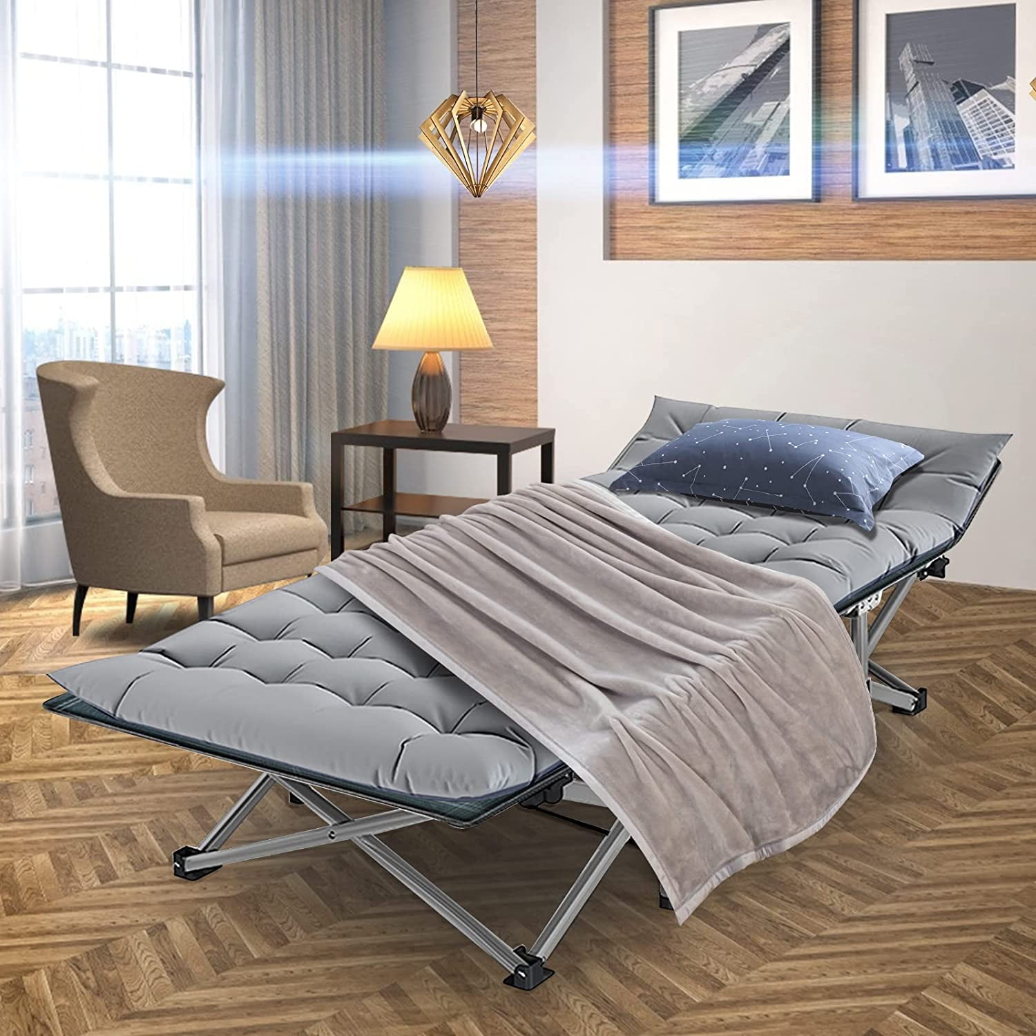 Slsy Folding Bed Cot with 3.3 Inch Mattress, 75"* 28" Folding Camping